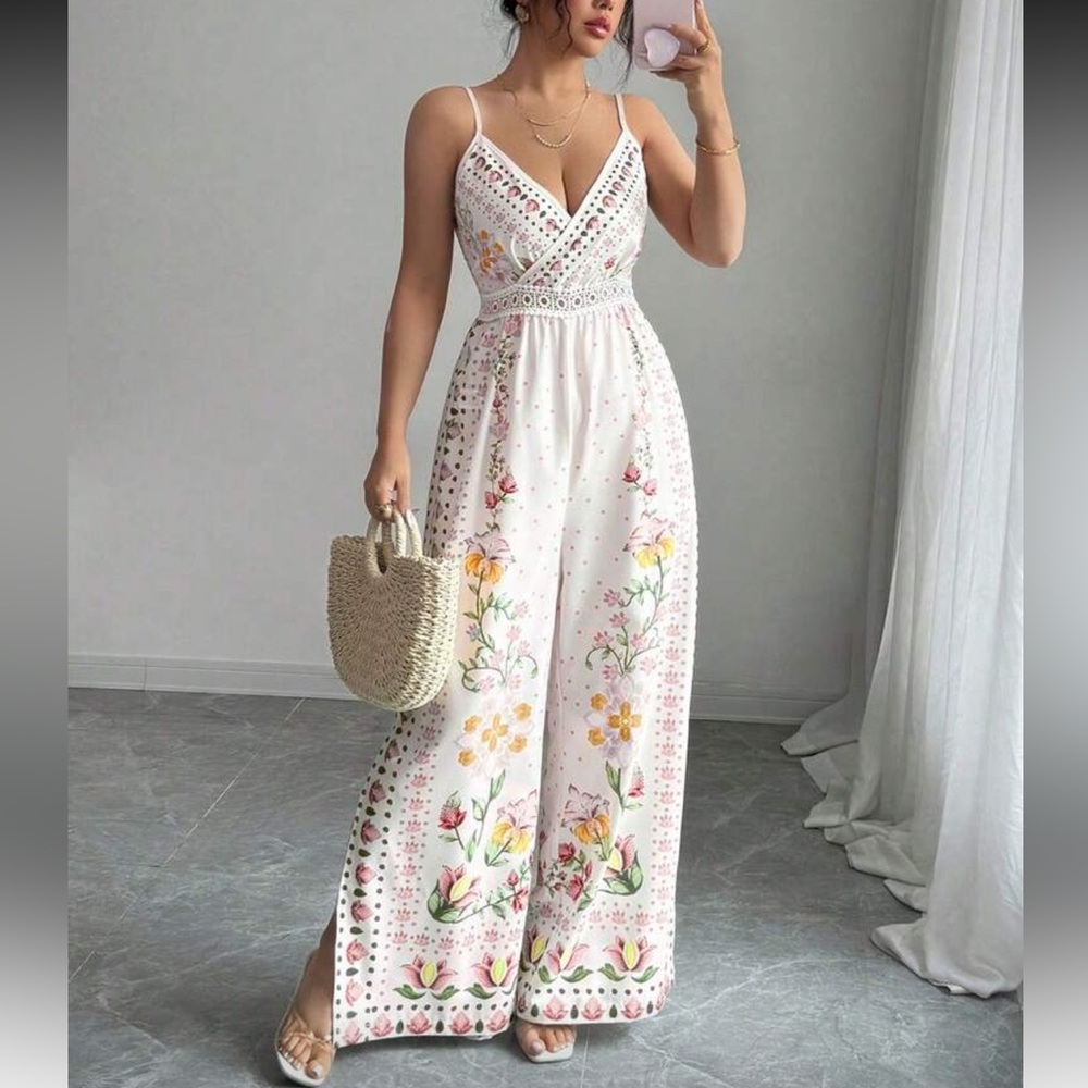 Elegant Lace Waist Wide Leg Jumpsuit